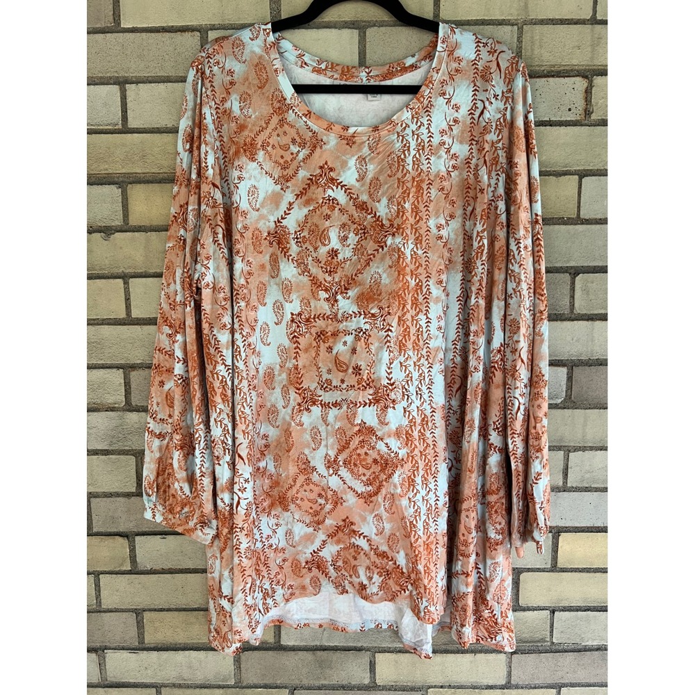 LOGO Lori Goldstein Orange Paisley Tie Dye Long Sleeve Tunic Top Plus Size 3X